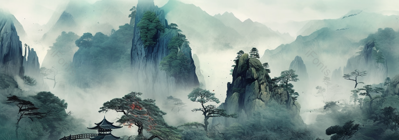 中国风水墨画云山雾罩,插画/手绘图,插画/手绘图库,插画/手绘图下载,插画/手绘